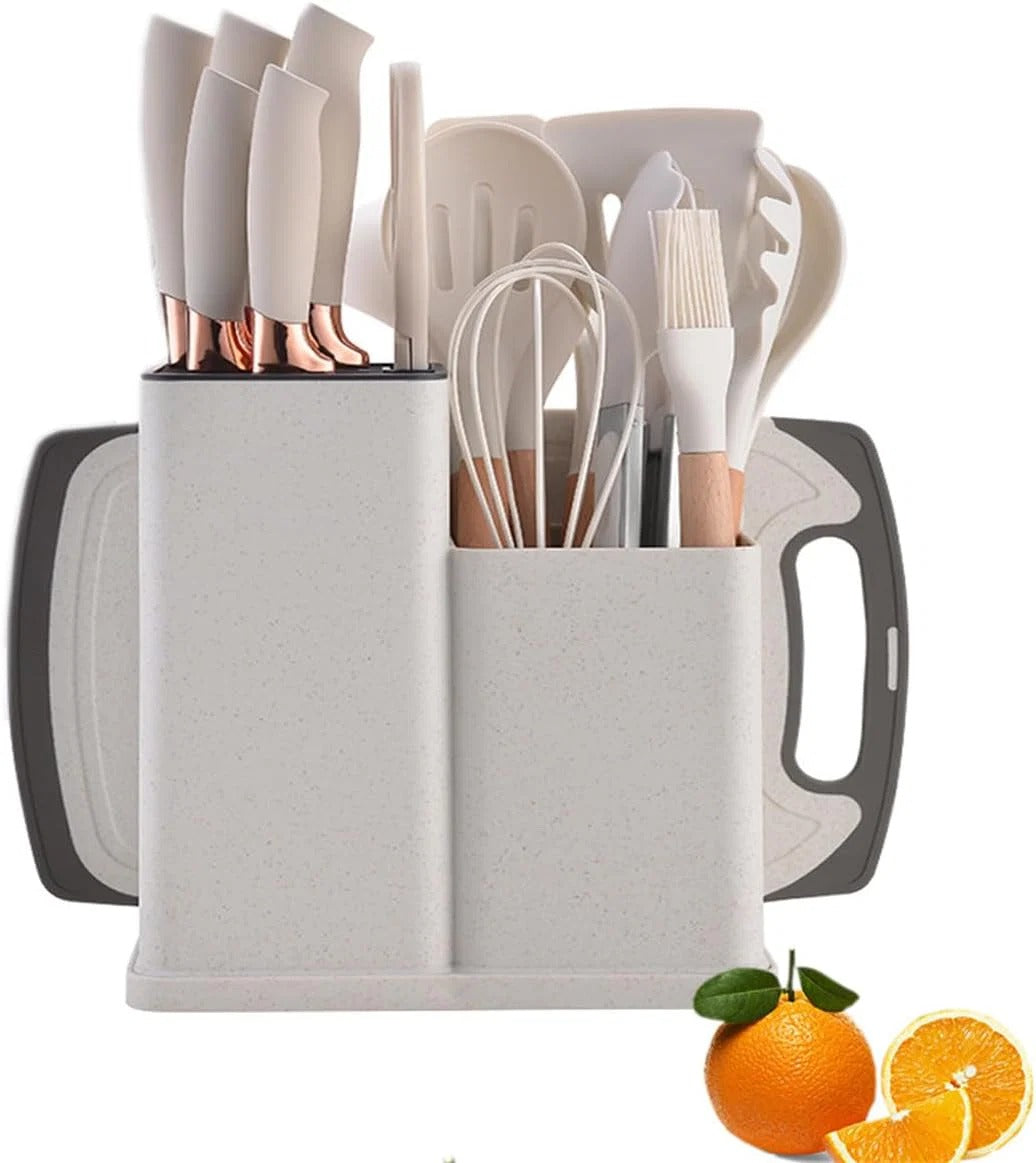 19-Piece Kitchen Knife & Utensil Set with Cutting Boards & Holder