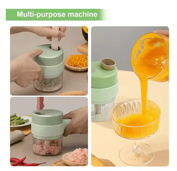 Introducing the 4 in 1 Handheld Electric Vegetable Cutter Set - chop, slice, and mince with ease!