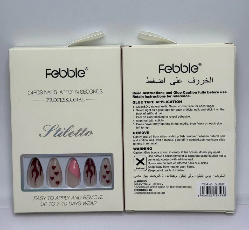 Febble - Stiletto Fire & Hearts Press-On Nails