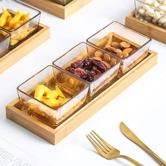 3-pc Square Storage Jar Set with Wooden Tray
