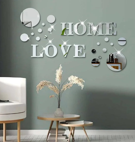 26 Pieces Acrylic 3D Wall Decor Home Sign & Love Letters and Round Shaped,DIY Mirror Effect Wall Decals Removable Decor for Living Room Bedroom TV Background,Modern Fashion Home Decoration