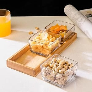 3-pc Square Storage Jar Set with Wooden Tray